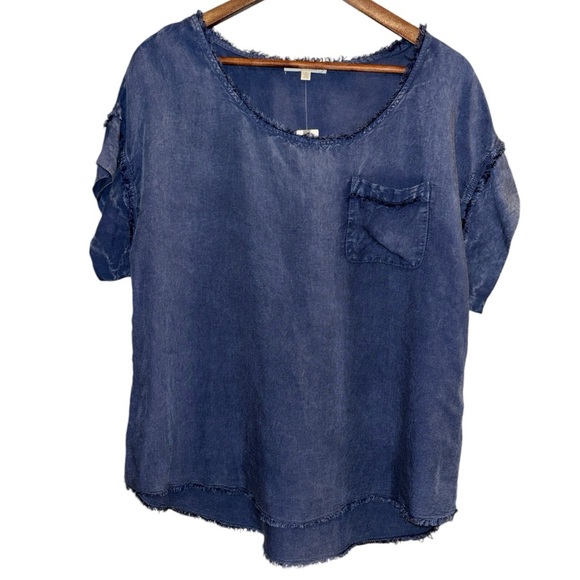 Pure Good Linen Rayon Blend Blue Coastal Beach Vacation Minimalist Sz M - Picture 1 of 7